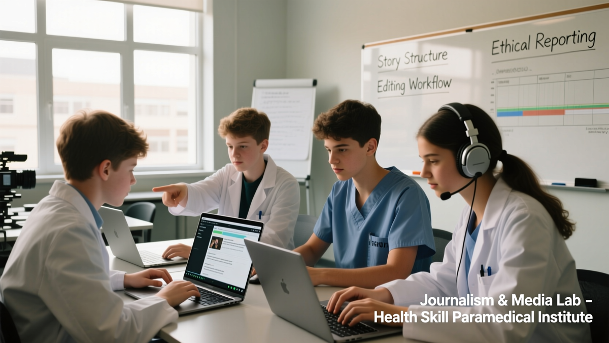 Students practicing media production in Mass Communication class