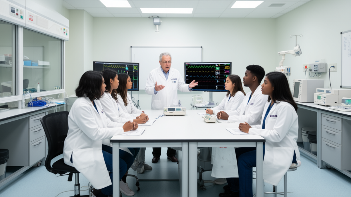 Cardiac Care Technology Course 2025 students learning ECG monitoring and cardiac diagnostics during hospital training.