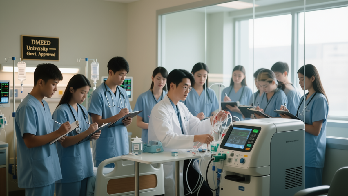 Dialysis practical training for students learning to operate dialysis machines under expert supervision.