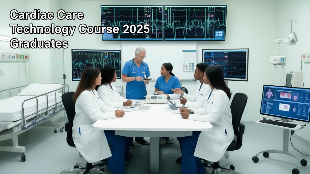 Cardiac Care Technology Course 2025 graduates working as cardiac care technicians in modern hospital cardiology unit.